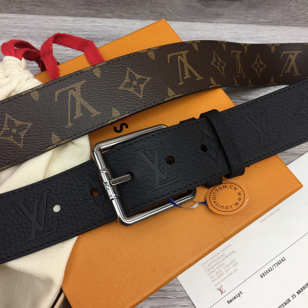 最高級ルイヴィトンスーパーコピー ルイヴィトンベルトコピー ベルト・LV ピラミッド 40MM ダークブラウン M0422U モノグラム・キャンバス シルバー金具 - 画像 (3)