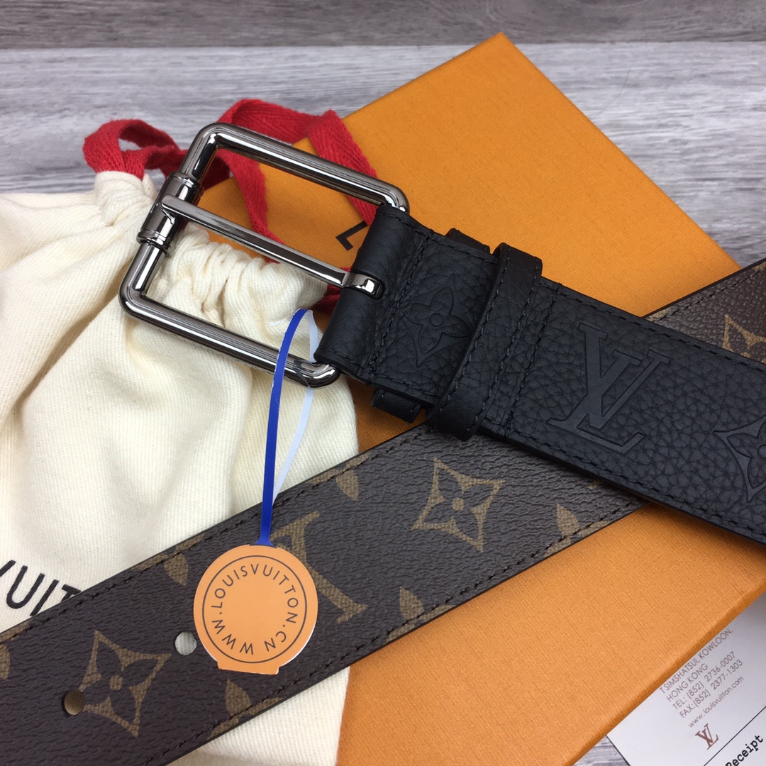 最高級ルイヴィトンスーパーコピー ルイヴィトンベルトコピー ベルト・LV ピラミッド 40MM ダークブラウン M0422U モノグラム・キャンバス シルバー金具 - 画像 (2)