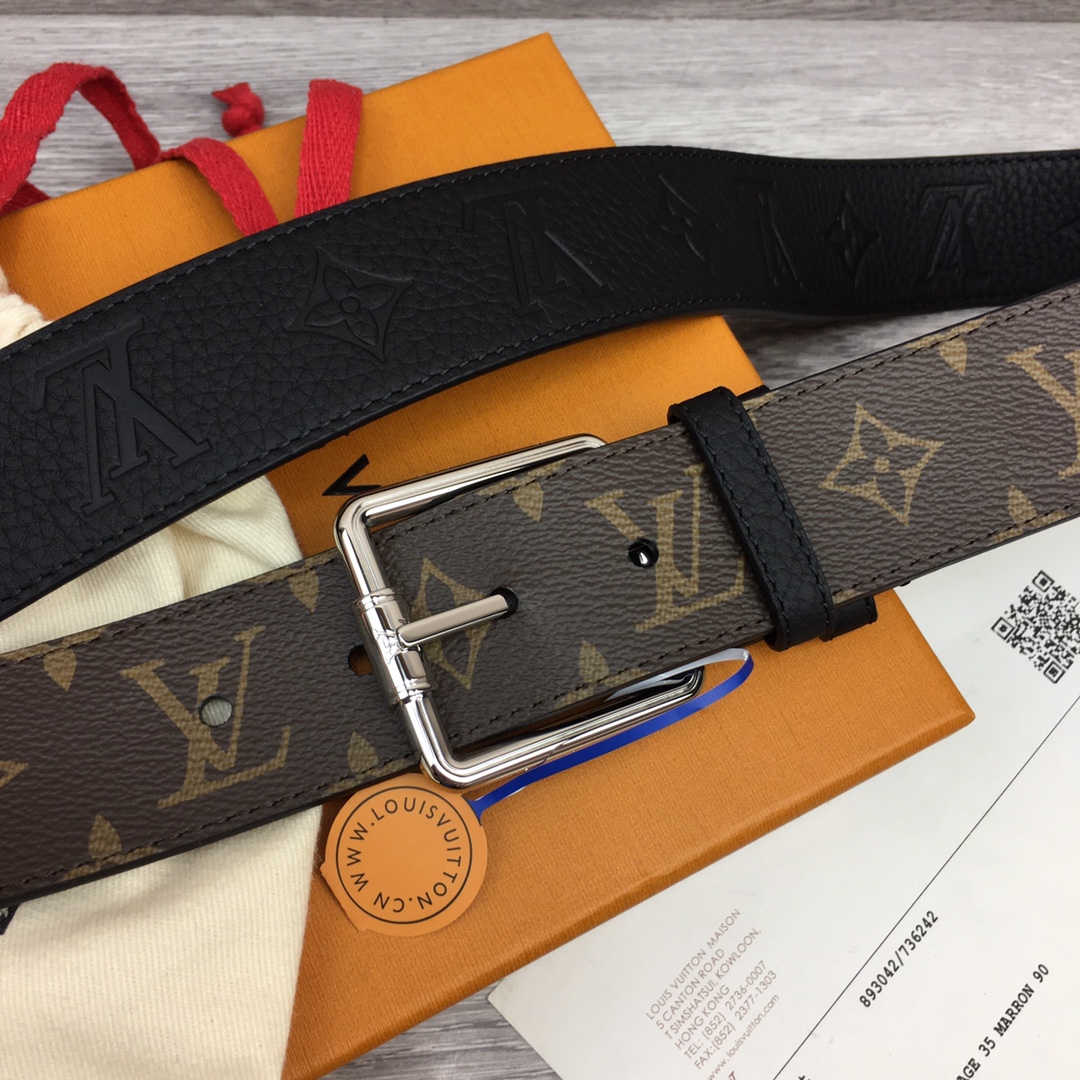 最高級ルイヴィトンスーパーコピー ルイヴィトンベルトコピー ベルト・LV ピラミッド 40MM ダークブラウン M0422U モノグラム・キャンバス シルバー金具 - 画像 (5)