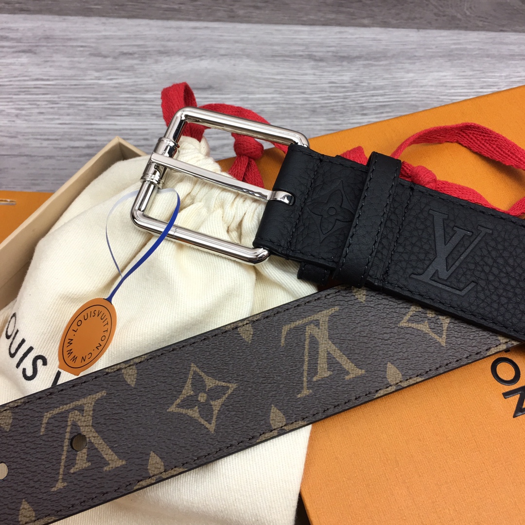最高級ルイヴィトンスーパーコピー ルイヴィトンベルトコピー ベルト・LV ピラミッド 40MM ダークブラウン M0422U モノグラム・キャンバス シルバー金具 - 画像 (2)