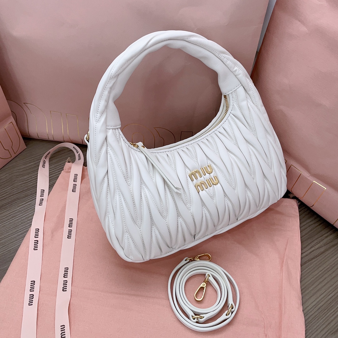 最高級MiuMiuスーパーコピー ミュウミュウバッグコピー ワンダー マテラッセレザー ホーボーバッグ ホワイト 5BC153_N88_F0009_V_OOO レザー ゴールド金具 - 画像 (5)