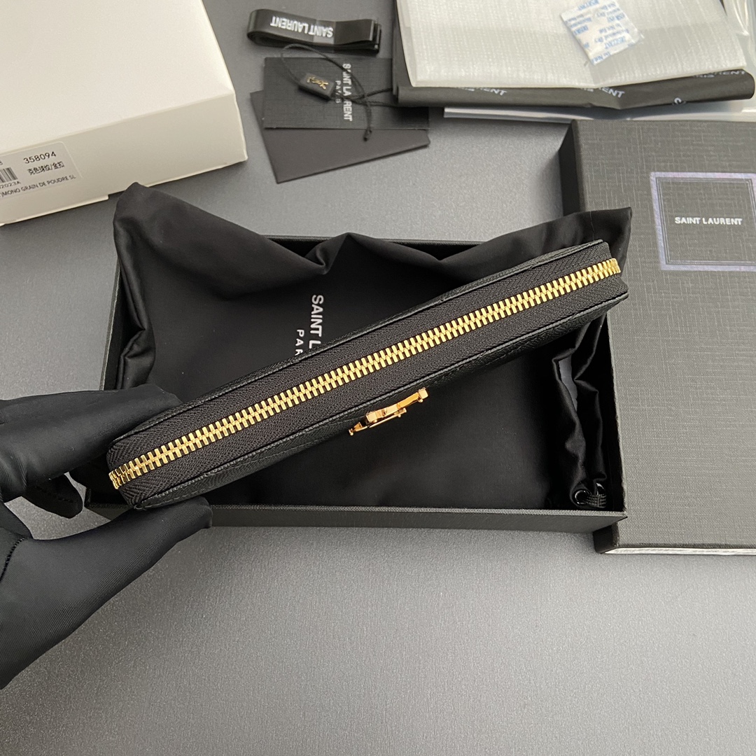 最高級サンローランスーパーコピー サンローラン財布コピー フルジップウォレット ブラック 358094BOW011000 カーフレザー ゴールド金具 - 画像 (8)
