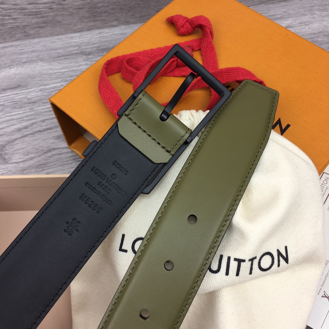 最高級ルイヴィトンスーパーコピー ルイヴィトンベルトコピー ベルト・LV スカイライン 35MM M0687Q グリーン ナッパレザー ブラック金具 202404566 - 画像 (4)