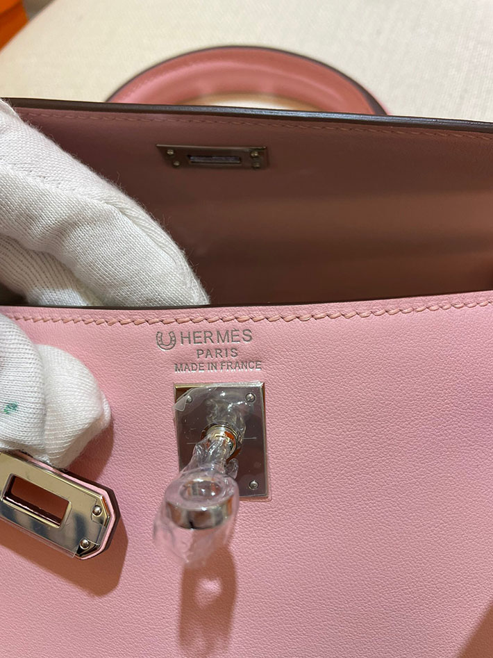 最高級HERMESスーパーコピー エルメスケリー25コピー ハンドバッグ ケリー25 内縫い スペシャルオーダー ローズコンフェッティ/ヴェールクリケット スイフト シルバー金具 新品 2024W1284 - 画像 (7)