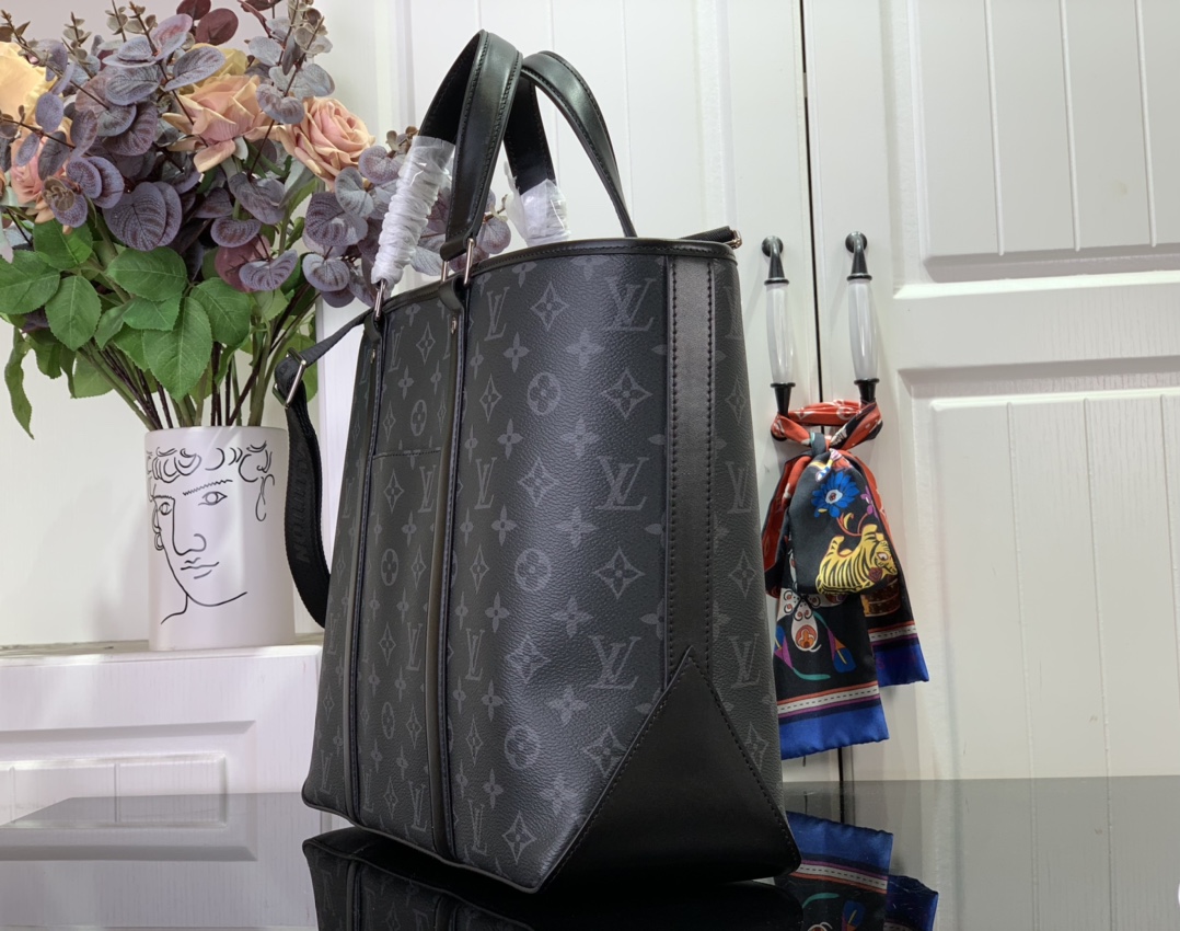 最高級ルイヴィトンスーパーコピー ルイヴィトン メンズバッグ コピー Week-End Tote keepall ブラック M45734 モノグラム・エクリプス キャンバス シルバー金具 - 画像 (9)