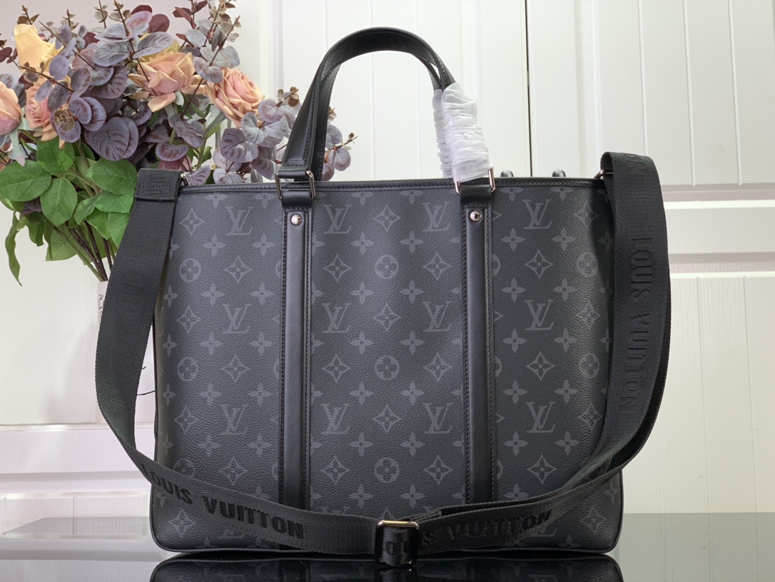 最高級ルイヴィトンスーパーコピー ルイヴィトン メンズバッグ コピー Week-End Tote keepall ブラック M45734 モノグラム・エクリプス キャンバス シルバー金具 - 画像 (8)