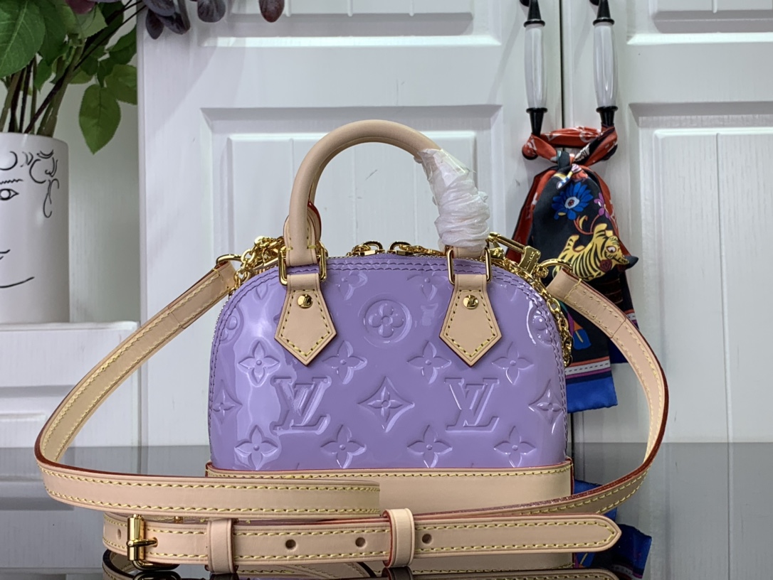 最高級ルイヴィトンスーパーコピー ルイヴィトン ヴェルニバッグ コピー LV リミックス ナノ・アルマ グロッシー ライラック M82974 モノグラム・ヴェルニ ゴールド金具 - 画像 (8)