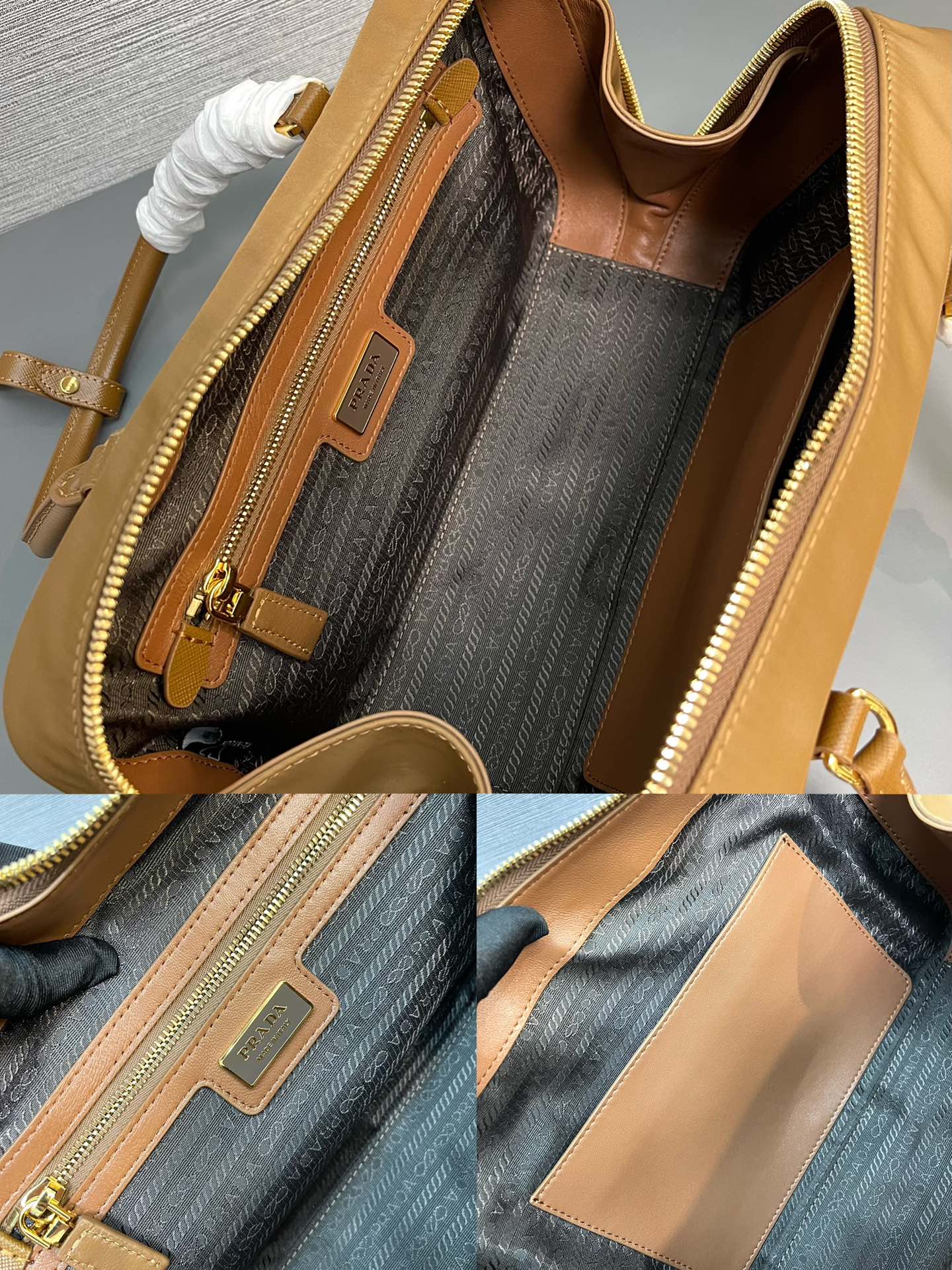 最高級プラダスーパーコピー プラダバッグコピー Re-Edition 1978 ラージ Re-Nylon xサフィアーノレザー ダブルハンドルバッグ ベージュ 1BB115_R064_F0594_V_OOO ゴールド金具 - 画像 (2)