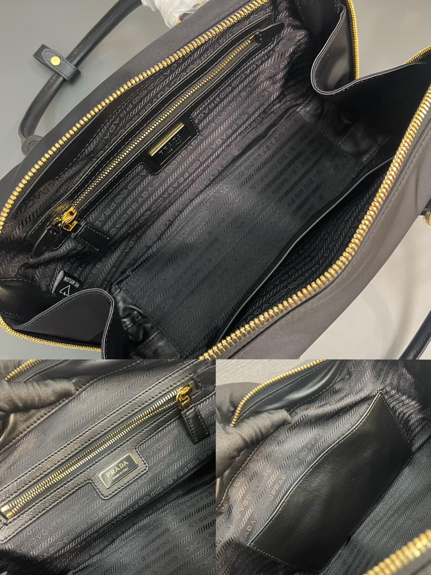 最高級プラダスーパーコピー プラダバッグコピー Re-Edition 1978 ラージ Re-Nylon xサフィアーノレザー ダブルハンドルバッグ ブラック 1BB115_R064_F0002_V_OOO ゴールド金具 - 画像 (2)