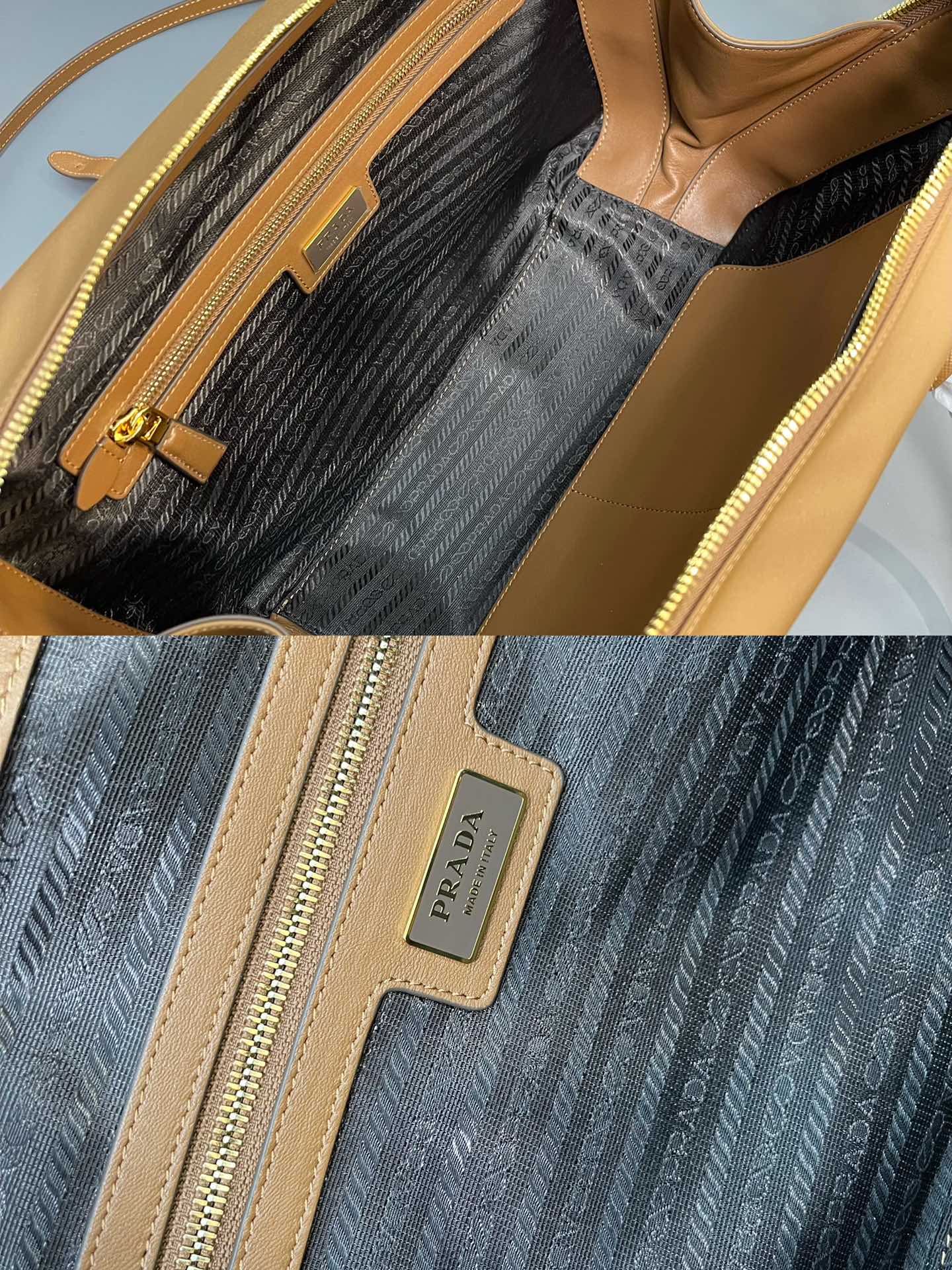 最高級プラダスーパーコピー プラダバッグコピー Re-Edition 1978 ラージ Re-Nylon xサフィアーノレザー ダブルハンドルバッグ ベージュ 1BB114_R064_F0594_V_OOO ゴールド金具 - 画像 (2)