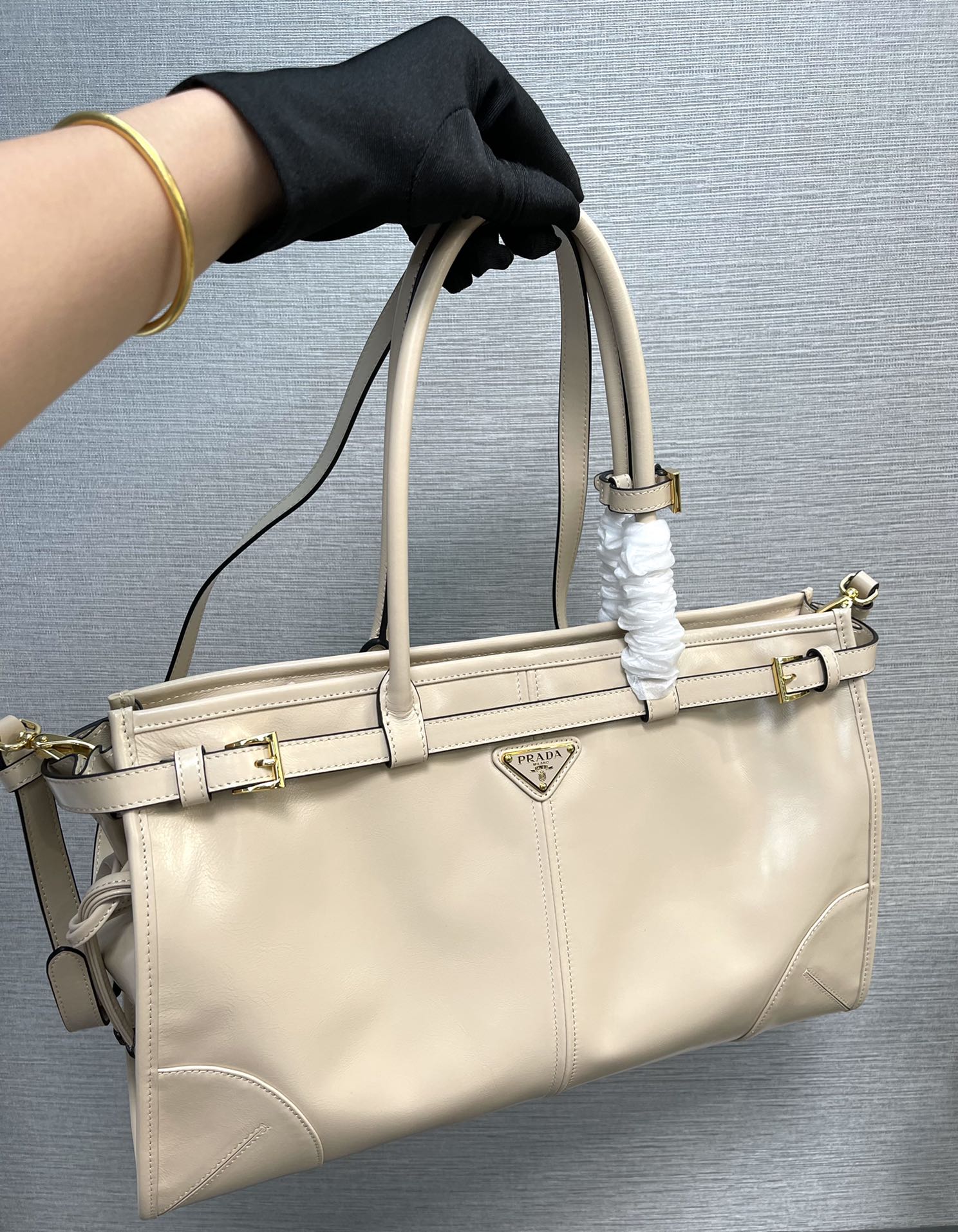最高級プラダスーパーコピー プラダバッグコピー ラージ レザー ハンドバッグ トラバーチン 1BA433_2CYR_F03MV_V_MOO ゴールド金具 - 画像 (2)