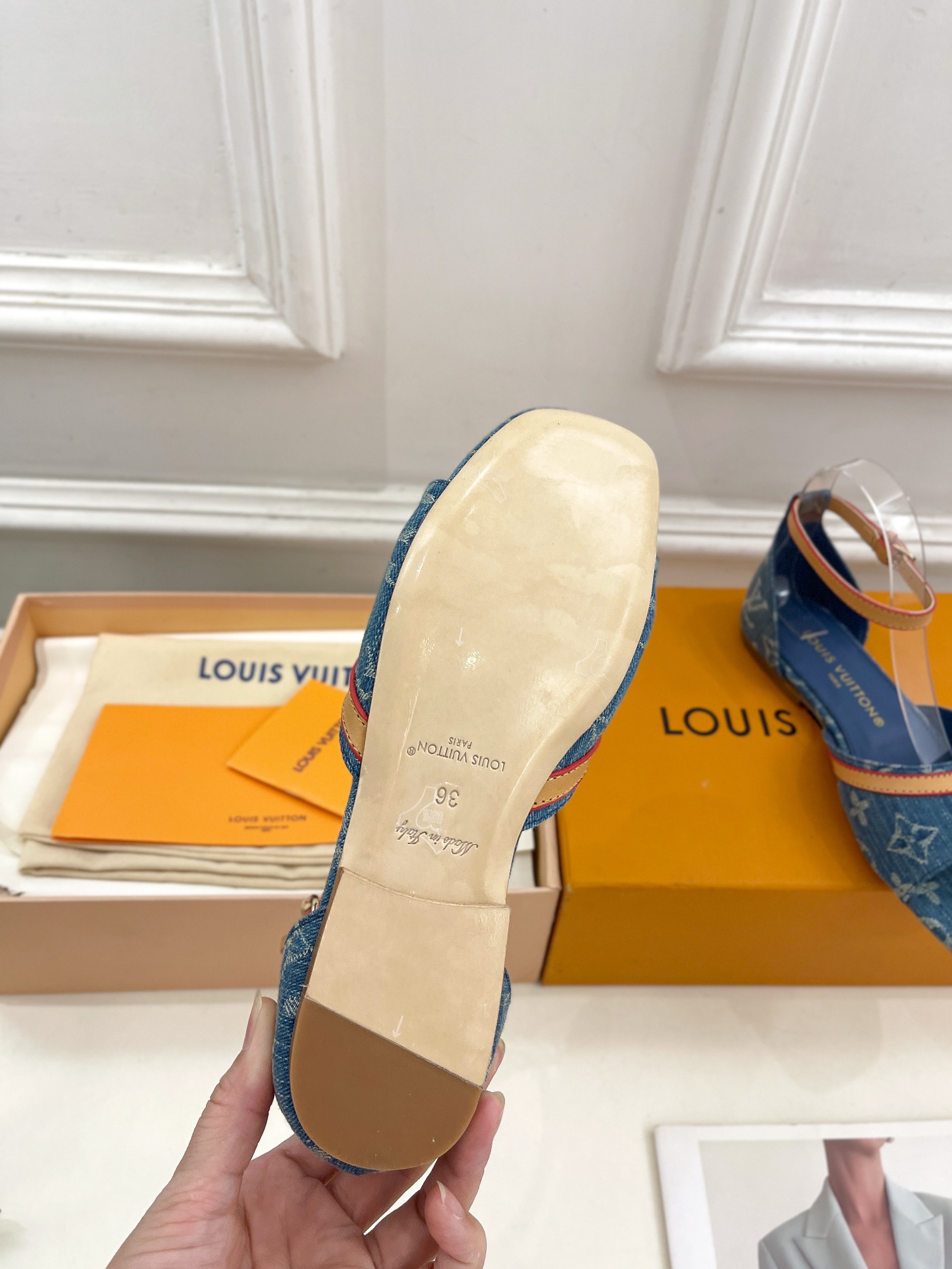 最高級ルイヴィトンスーパーコピー靴 ルイヴィトンサンダルコピー LV サンセット・ライン サンダル ブルーデニム レザー【新品】202405391 - 画像 (2)