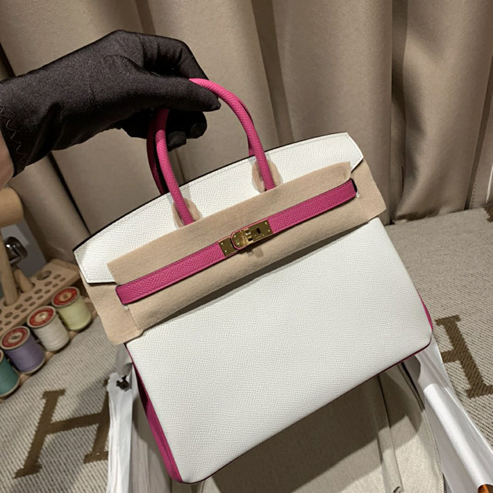 最高級HERMESスーパーコピー エルメスバーキン25コピー バーキン25 スペシャルオーダー クレXローズパープル エプソン ゴールド金具 新品 2024W1405 - 画像 (8)