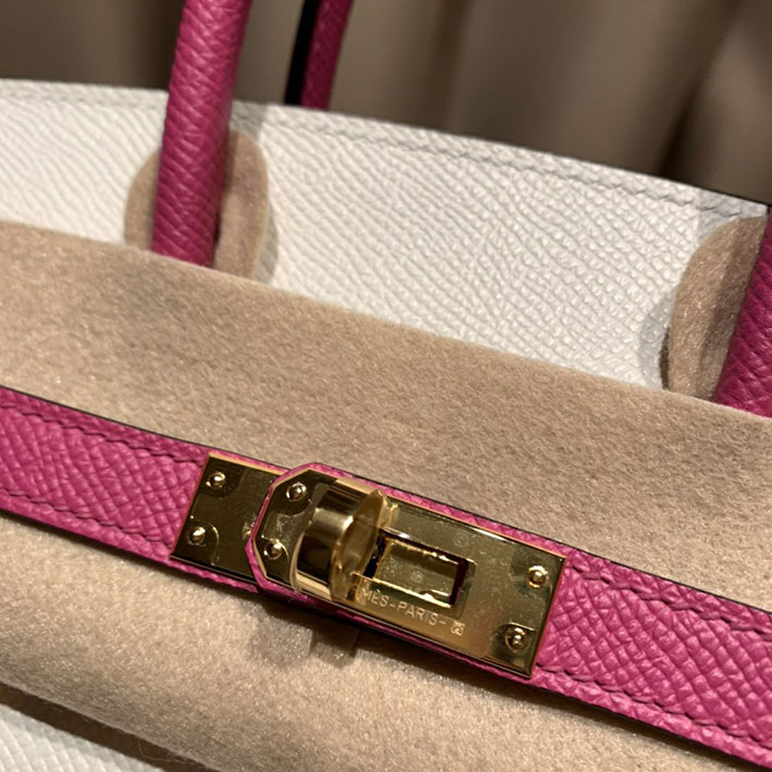 最高級HERMESスーパーコピー エルメスバーキン25コピー バーキン25 スペシャルオーダー クレXローズパープル エプソン ゴールド金具 新品 2024W1405 - 画像 (7)