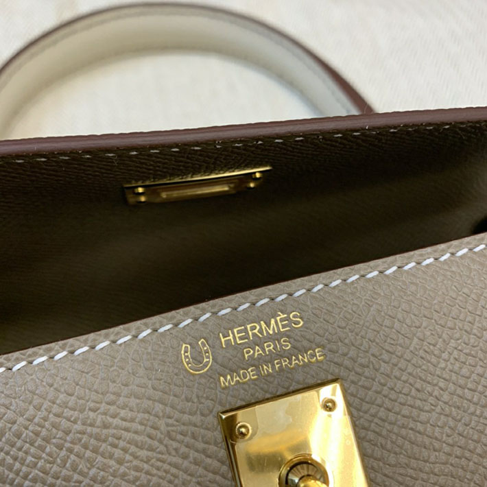 最高級HERMESスーパーコピー エルメスケリー25コピー ハンドバッグ ケリー25 外縫い スペシャルオーダー エトゥープ/クレ エプソン ゴールド金具 新品 2024W1411 - 画像 (3)