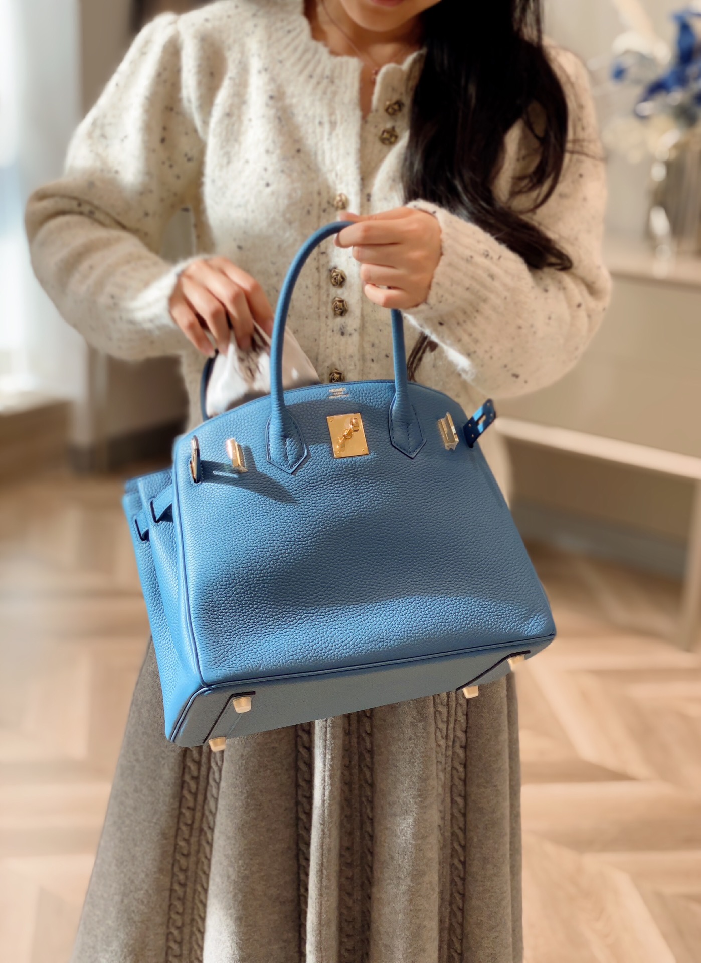 最高級エルメススーパーコピー エルメスバーキン30コピー バーキン30CM ブルーアガット トゴ ゴールド金具 - 画像 (8)