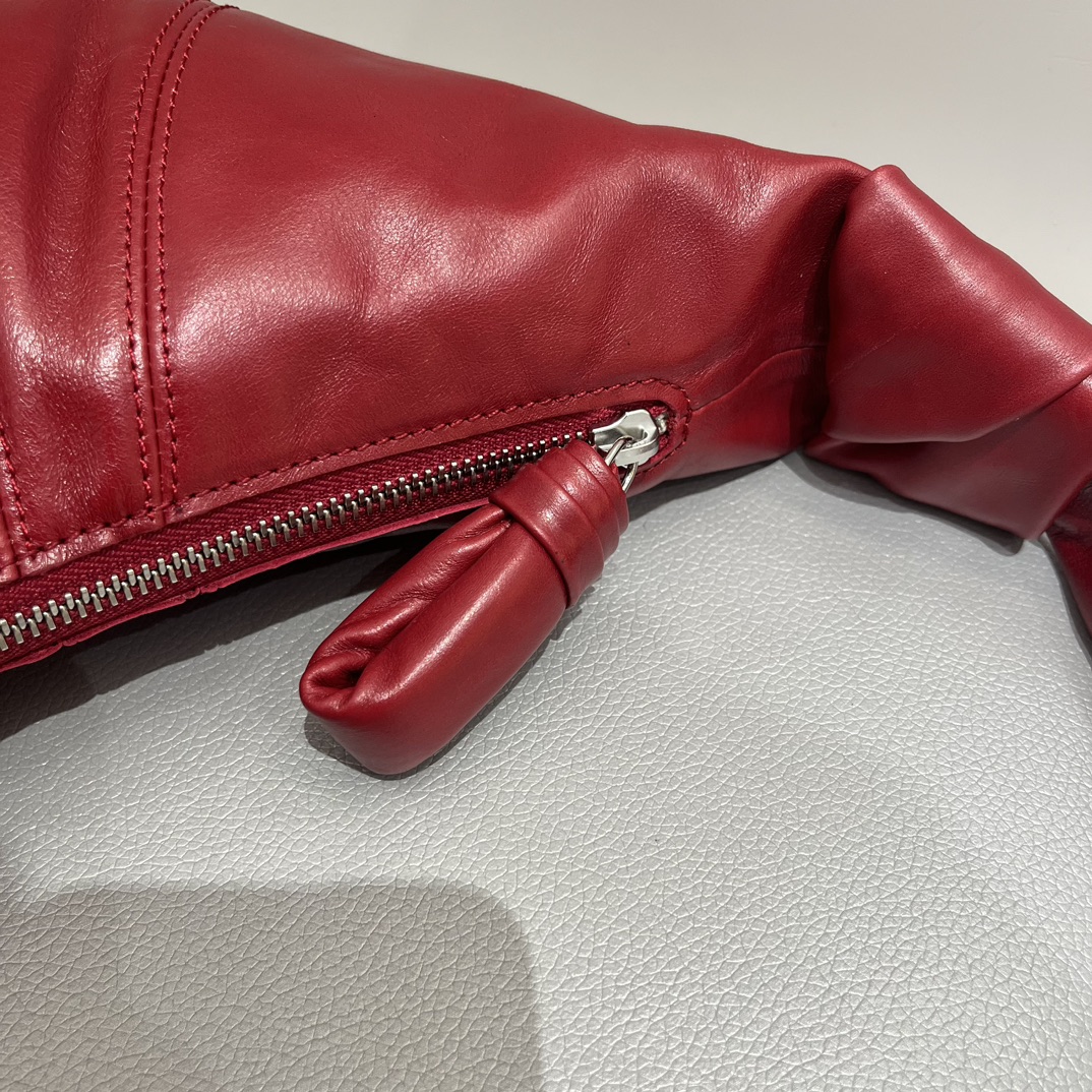 ルメール バッグ クロワッサン バッグ M レッド BG0001LL095 ラムスキン 100% コットン 100% シルバー金具 - 画像 (7)