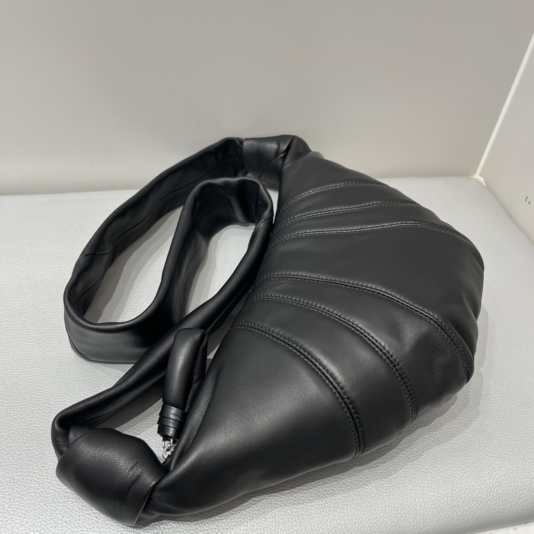 ルメール バッグ クロワッサン バッグ M ブラック BG0001LL095 ラムスキン 100% コットン 100% シルバー金具 - 画像 (9)
