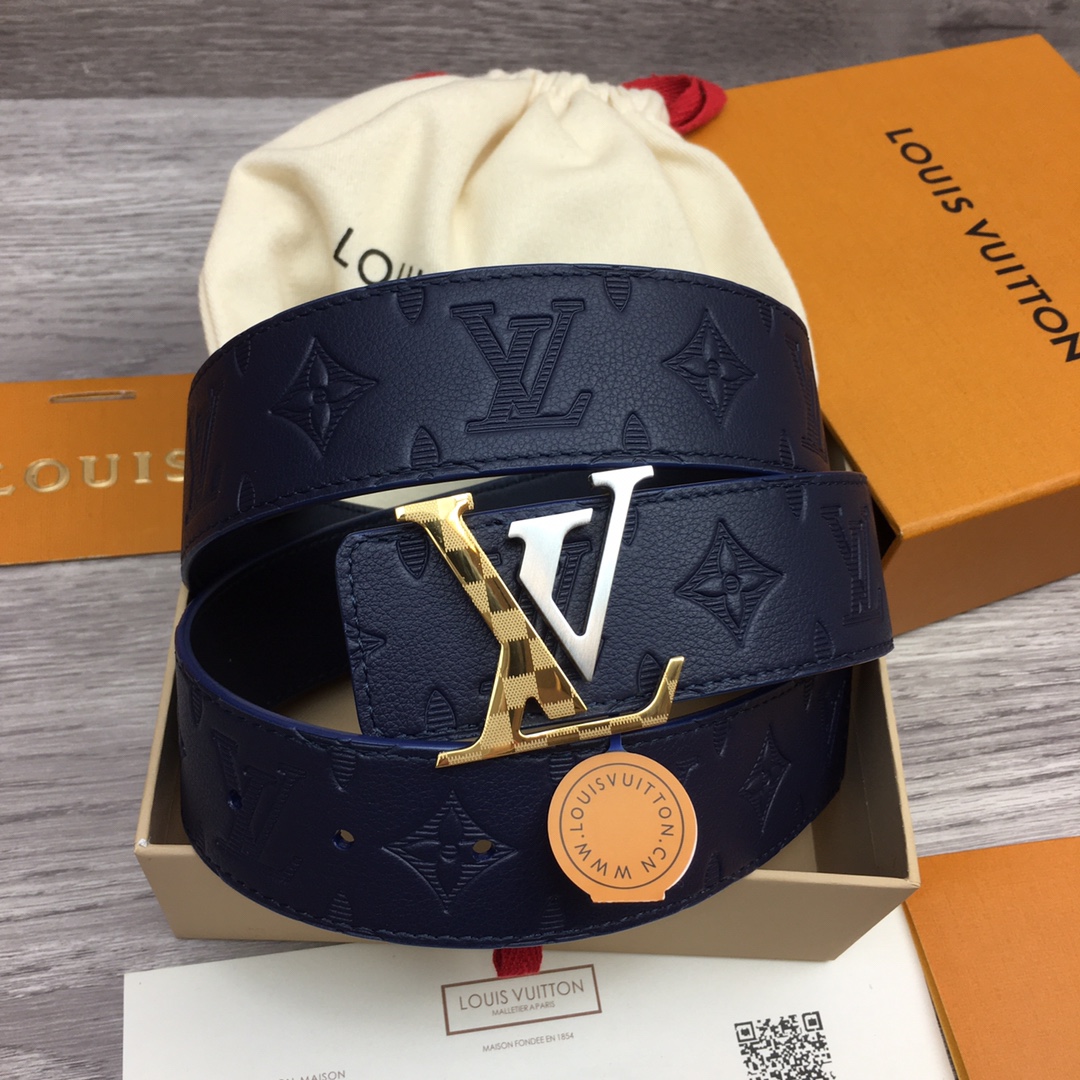 最高級ルイヴィトンスーパーコピー ルイヴィトンベルトコピー ベルト・LV イニシャル 40MM リバーシブル ネイビー ブルー モノグラム・アンプラント レザー シルバー金具 202405658 - 画像 (2)