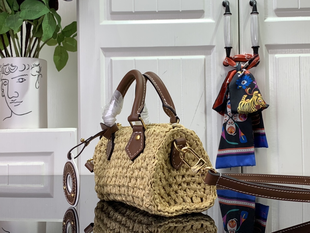 ルイヴィトン バンドリエール 新作 ボストンバッグ Louis Vuitton ナノ・スピーディ ナチュラル / タン M83525 ラフィア ゴールド金具 - 画像 (9)
