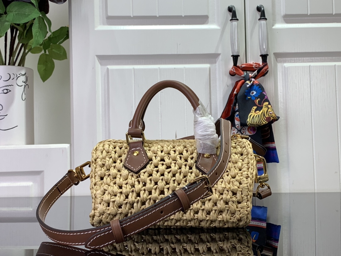 ルイヴィトン バンドリエール 新作 ボストンバッグ Louis Vuitton ナノ・スピーディ ナチュラル / タン M83525 ラフィア ゴールド金具 - 画像 (8)