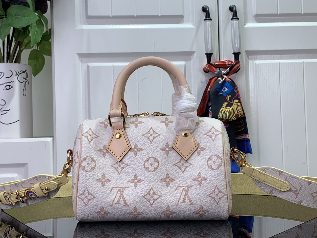 ルイヴィトン バンドリエール 新作 ボストンバッグ Louis Vuitton スピーディ・バンドリエール 18 ホワイト / シャマロウ ピンク M24474 モノグラム・キャンバス ゴールド金具 - 画像 (8)