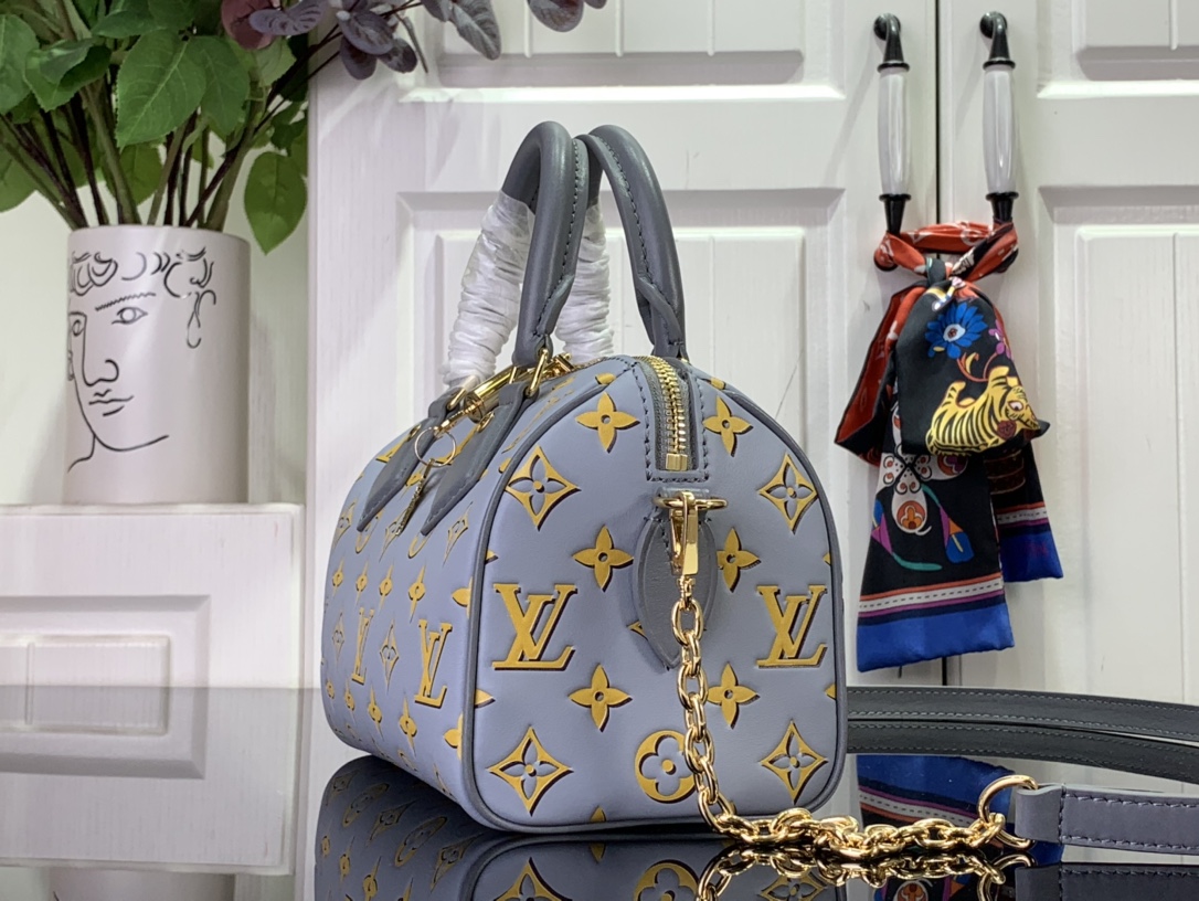 ルイヴィトン バンドリエール 新作 Louis Vuitton スピーディ・バンドリエール 20 ベビー ブルー M25454 カーフレザー ゴールド金具 ボストンバッグ - 画像 (9)