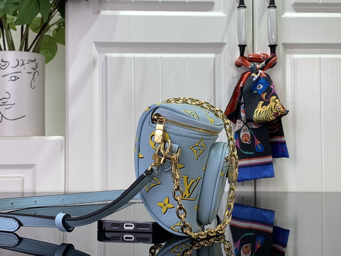 ルイヴィトン バムバッグ 新作 Louis Vuitton ミニ バムバッグ ベビー ブルー M83694 モノグラム・アンプラント レザー ゴールド金具 - 画像 (9)