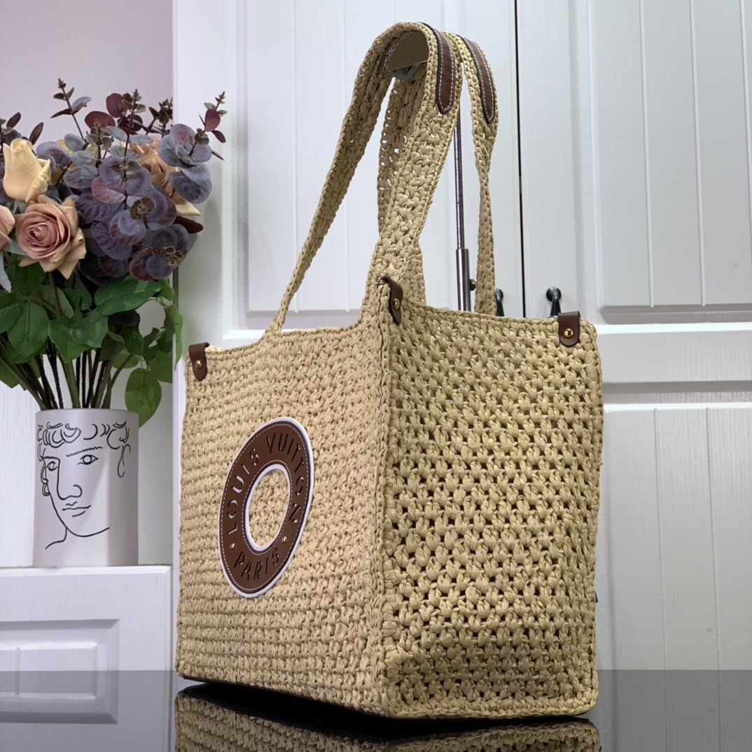 ルイヴィトン トートバッグ 新作 Louis Vuitton オンザゴー MM 2024新作 ナチュラル / タン M24723 ラフィア(ヤシ) ゴールド金具 - 画像 (9)