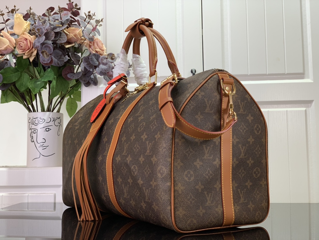 ルイヴィトン バンドリエール 新作 Louis Vuitton キーポル・バンドリエール 50 ダークブラウン M11541 モノグラム・ダスト キャンバス ゴールド金具 ボストンバッグ - 画像 (9)