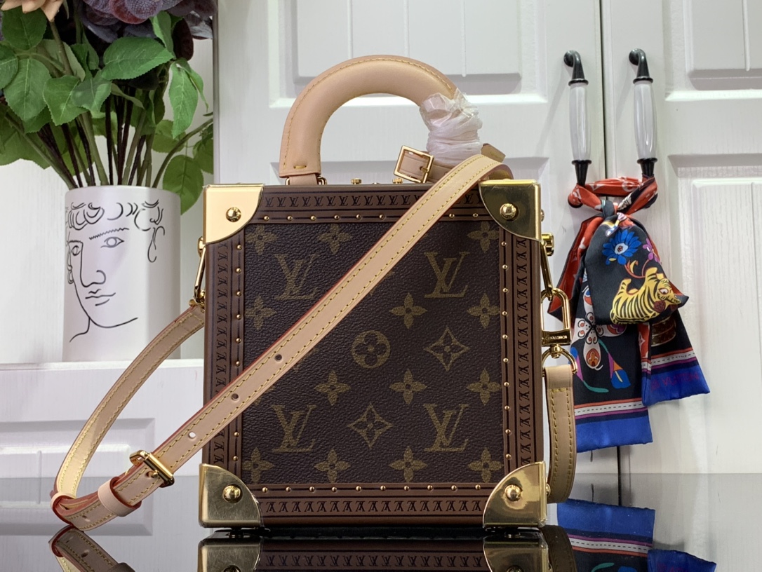 ルイヴィトン ボックス 新作 Louis Vuitton ミニ スクエア トランク ダークブラウン M11210 モノグラム・キャンバス ゴールド金具 - 画像 (8)
