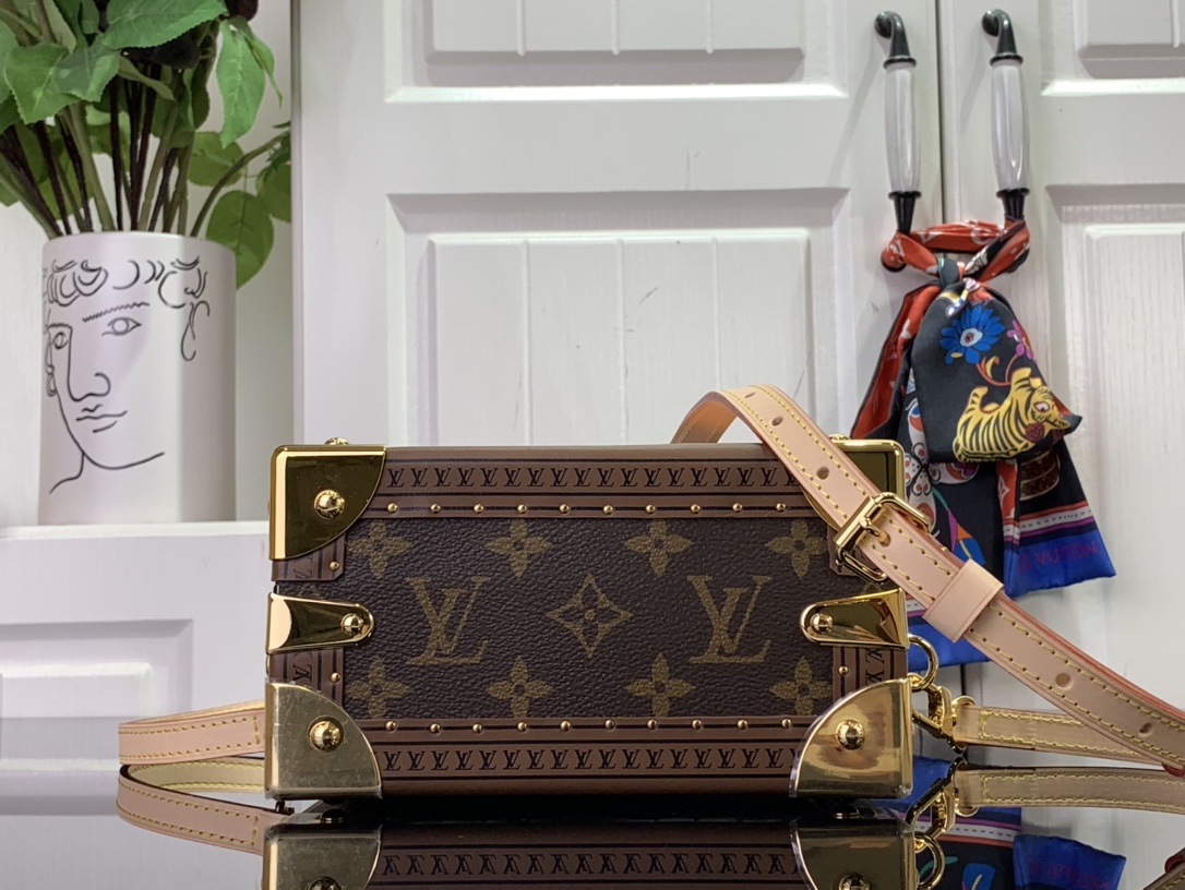 ルイヴィトン ボックス 新作 Louis Vuitton ミニ スクエア トランク ダークブラウン M11210 モノグラム・キャンバス ゴールド金具 - 画像 (7)