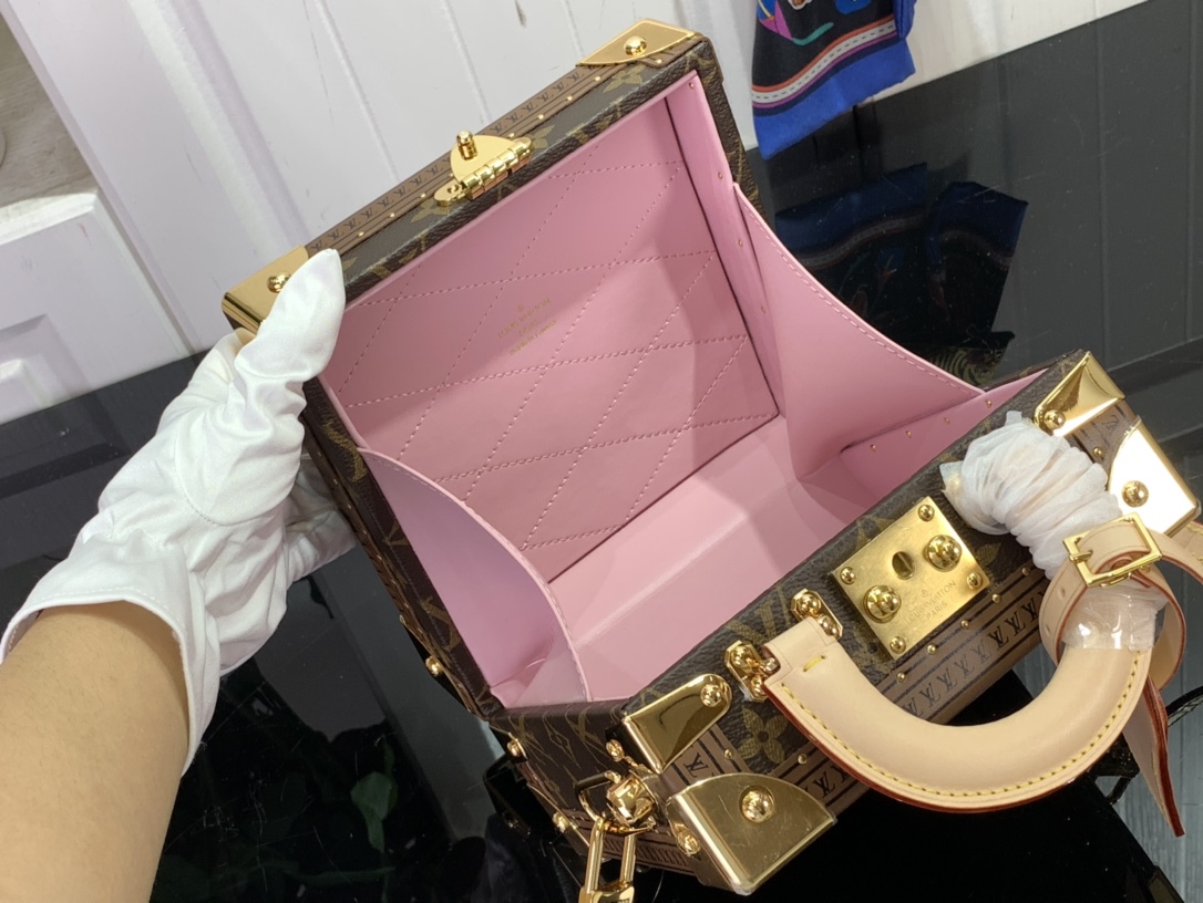 ルイヴィトン ボックス 新作 Louis Vuitton ミニ スクエア トランク ダークブラウン M11210 モノグラム・キャンバス ゴールド金具 - 画像 (3)