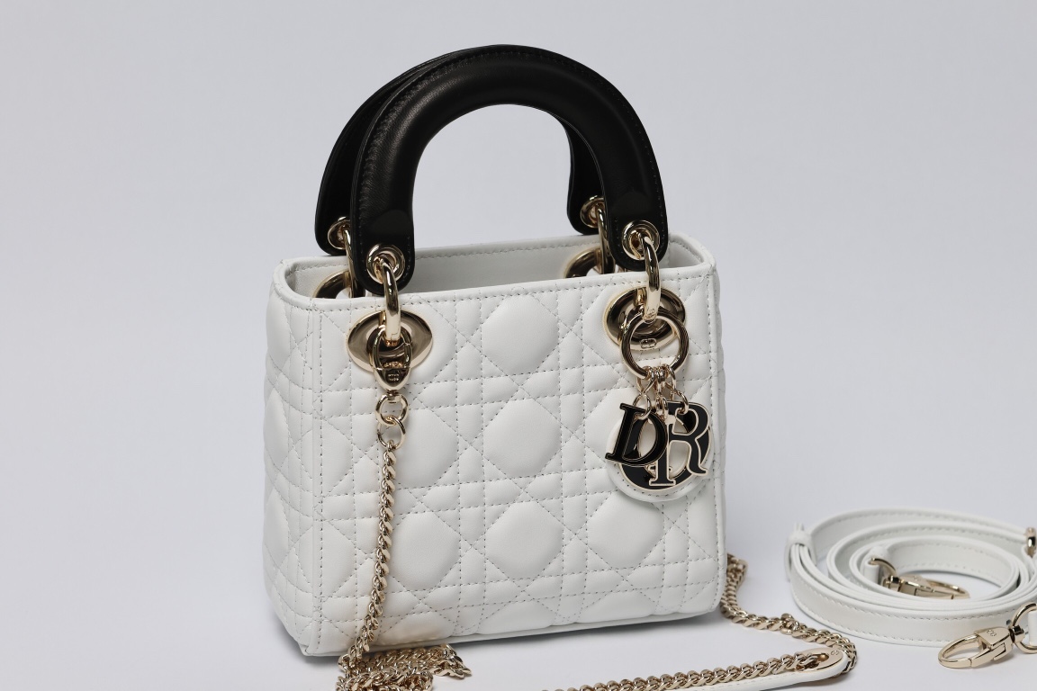 最高級ディオールスーパーコピー ディオールバッグコピー Lady Dior バッグ ミニ M0505ONGE_M030 ホワイト×黒 ゴールド金具 - 画像 (8)