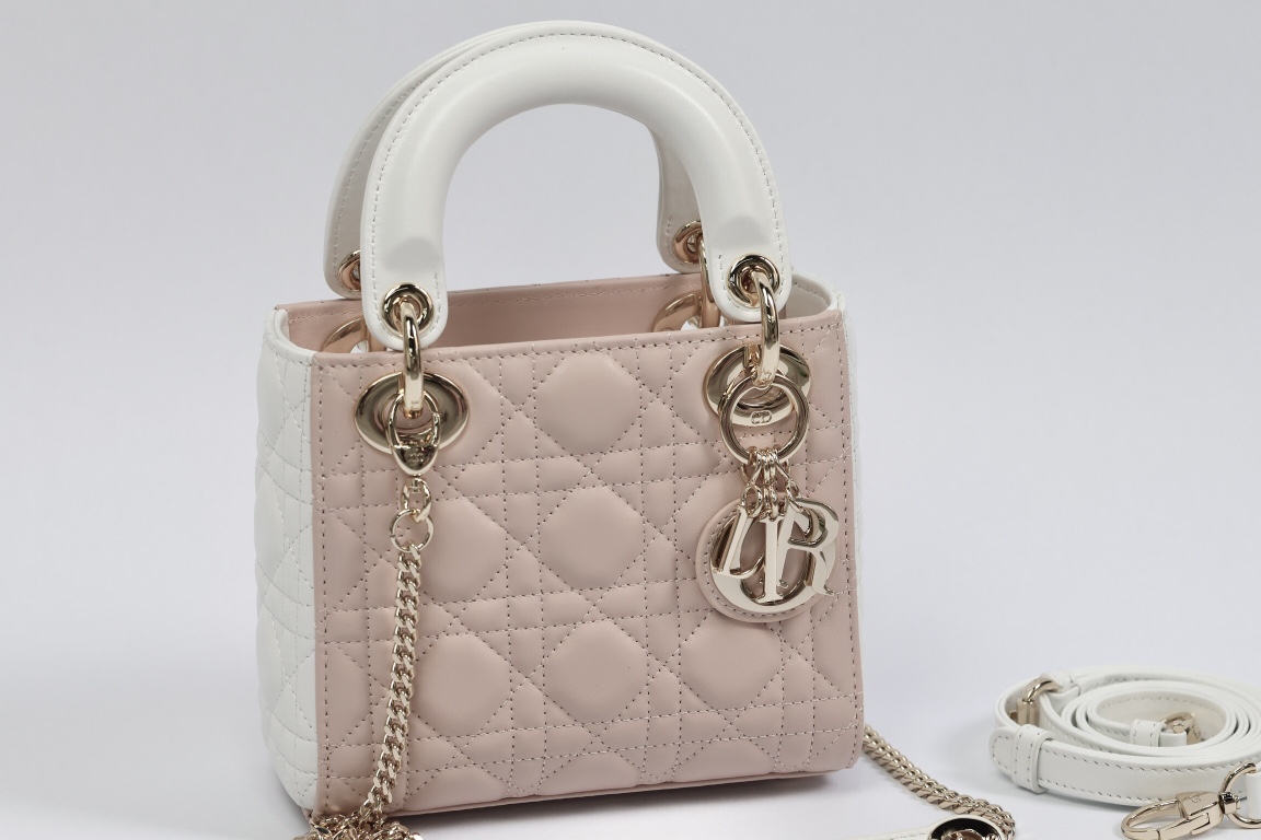 最高級ディオールスーパーコピー ディオールバッグコピー Lady Dior バッグ ミニ M0505ONGE_M050 ピンク×ホワイト ゴールド金具 - 画像 (8)