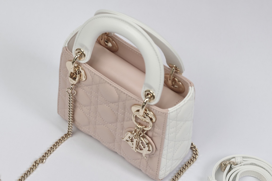 最高級ディオールスーパーコピー ディオールバッグコピー Lady Dior バッグ ミニ M0505ONGE_M050 ピンク×ホワイト ゴールド金具 - 画像 (7)