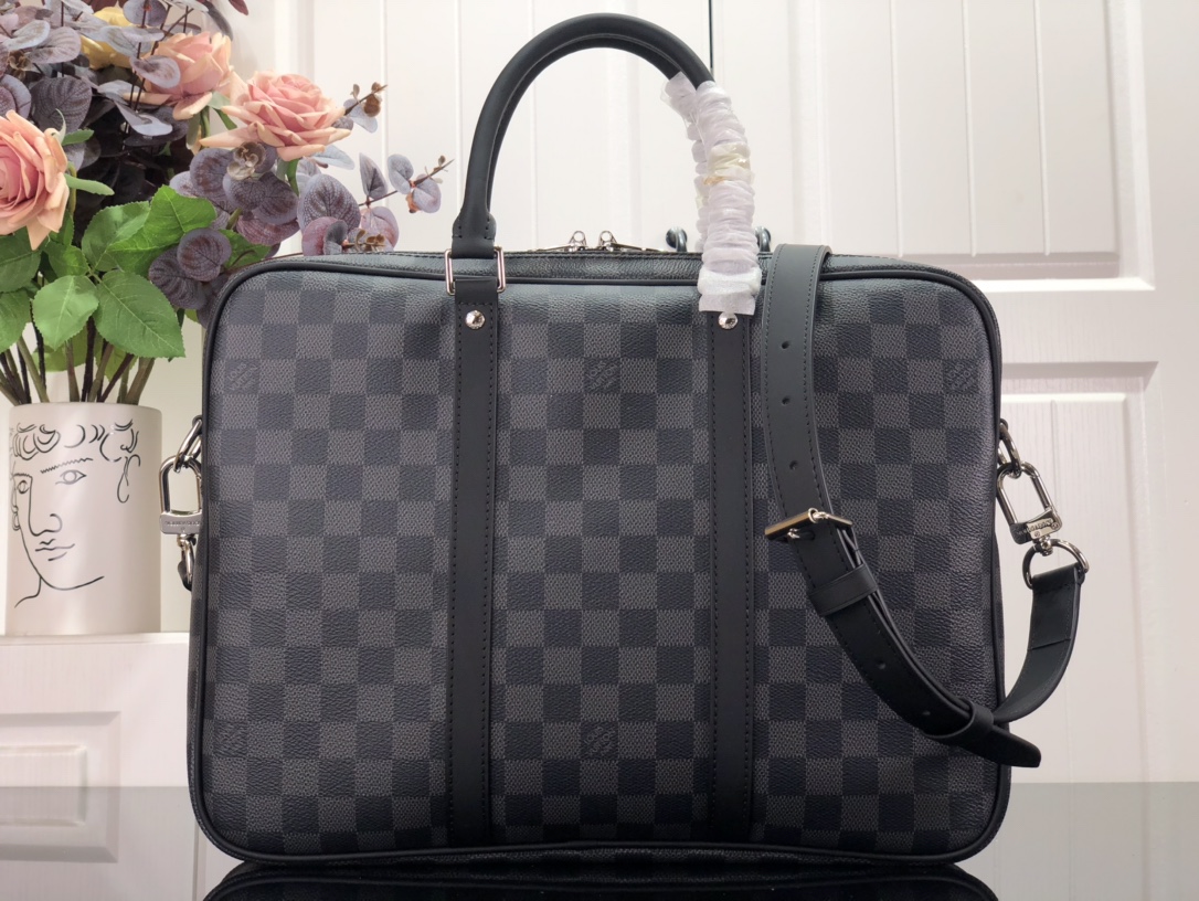 ルイヴィトン ビジネスバッグ メンズ Louis Vuitton ダミエ グラフィット PDV PM ブラック N41478 PVCコーティングキャンバス シルバー金具 - 画像 (8)