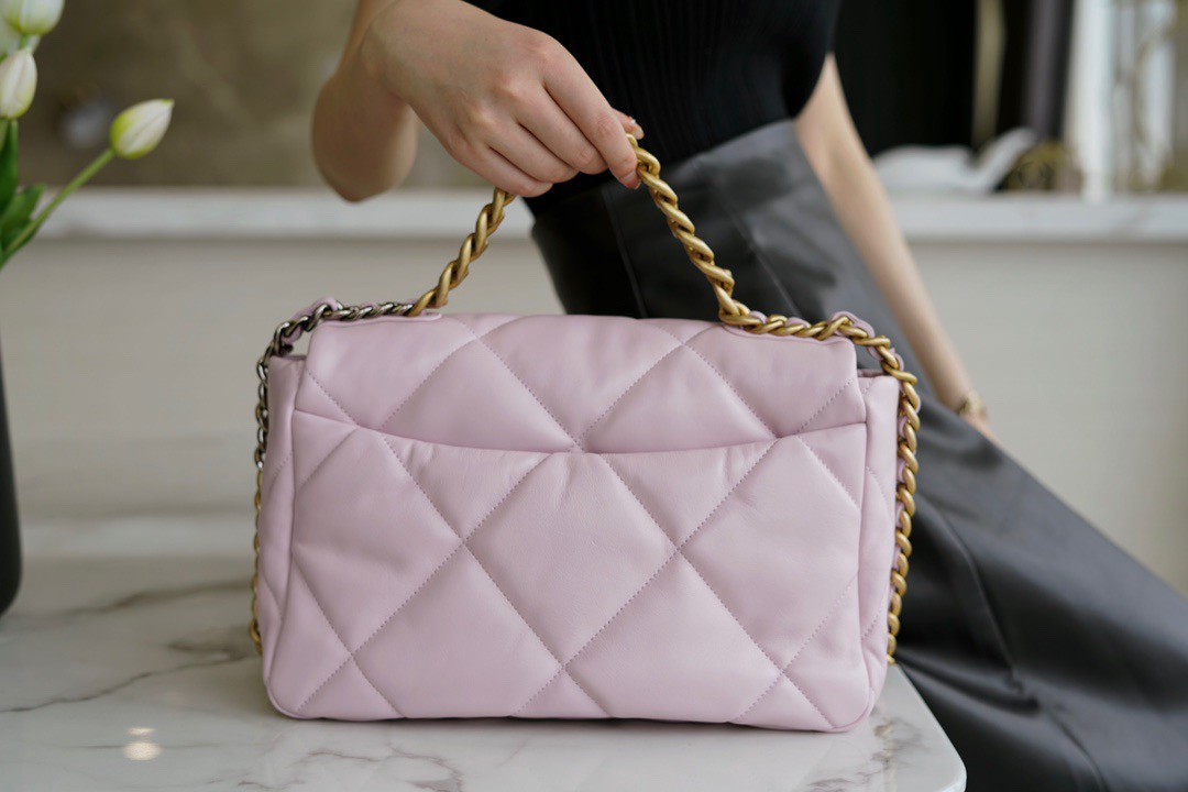 最高級シャネルスーパーコピー シャネルバッグコピー CHANEL 19 ラージ ハンドバッグ ピンク AS1161 B04852 NG750 ラムスキン ゴールド金具 - 画像 (7)