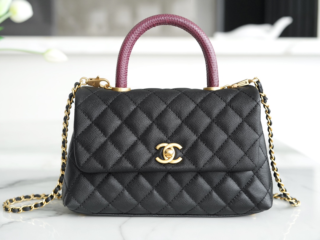 最高級シャネルスーパーコピー シャネルバッグコピー CHANEL トップハンドル フラップ バッグ ブラック/ボルドー A92990 B05061 94305 カーフスキン ゴールド金具 - 画像 (9)