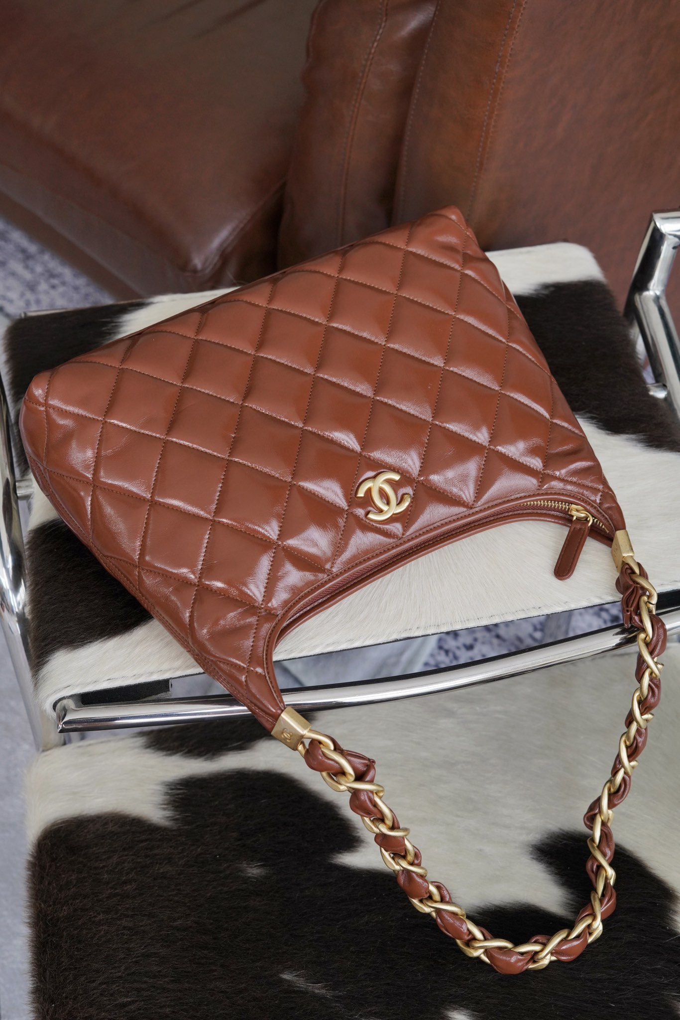 最高級シャネルスーパーコピー シャネルバッグコピー CHANEL ホーボー バッグ ブラウン AS4923 B16897 NY562 ラムスキン ゴールド金具 - 画像 (7)
