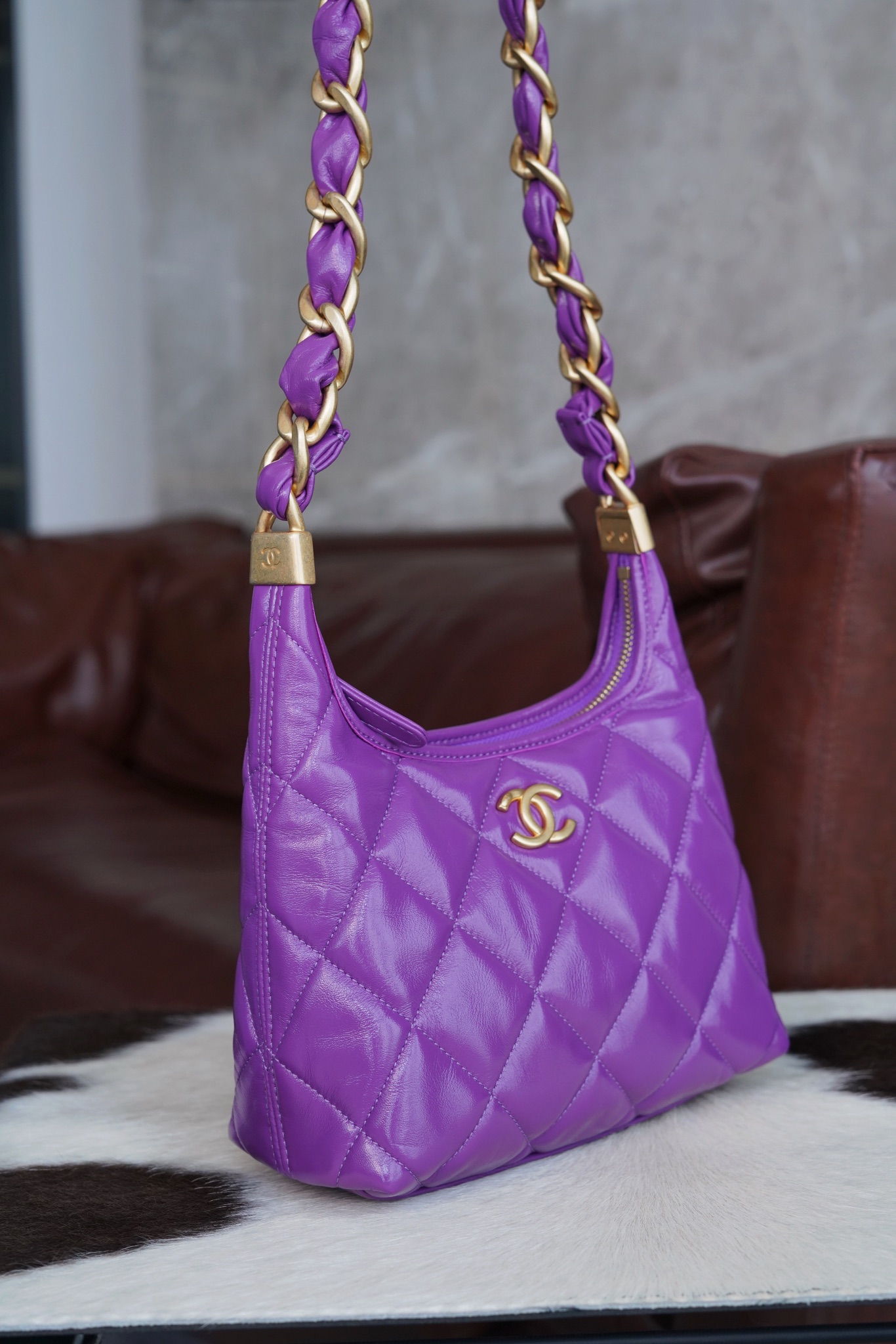 最高級シャネルスーパーコピー シャネルバッグコピー CHANEL スモール ホーボー バッグ パープル AS4922 B16897 94305 ラムスキン ゴールド金具 - 画像 (8)