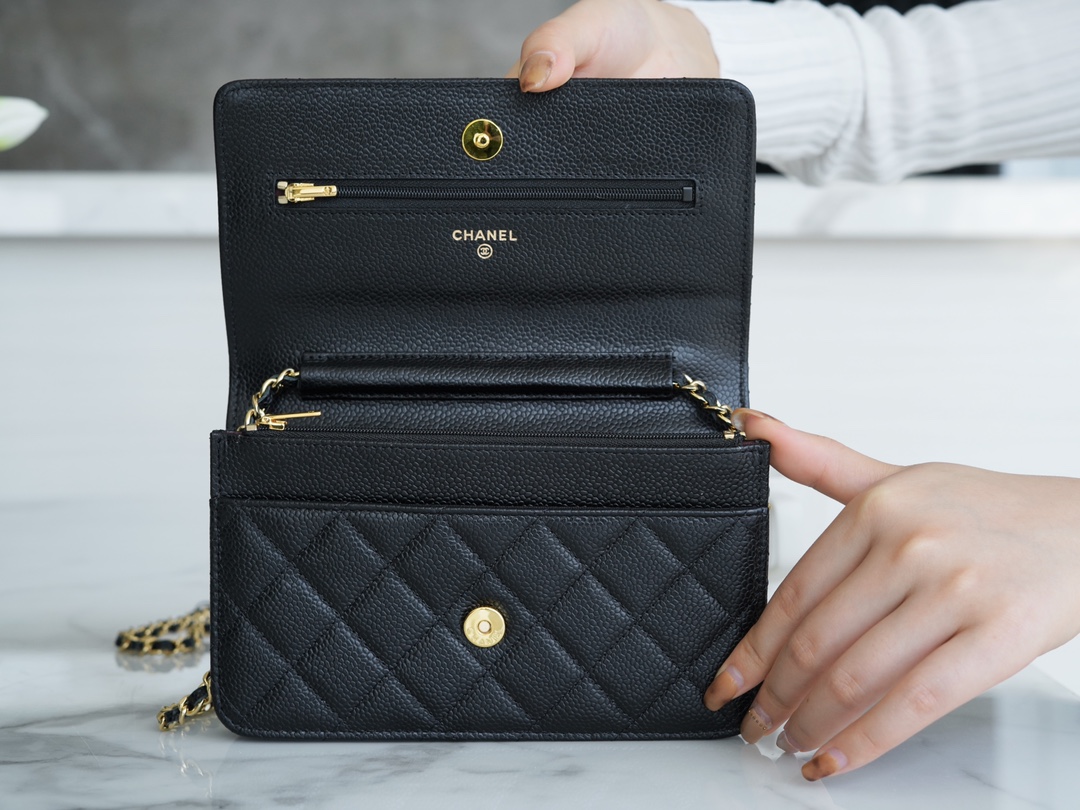 最高級シャネルスーパーコピー シャネルバッグコピー CHANEL WOC マトラッセ チェーンウォレット ブラック A33814 Y01480 C3906 キャビアスキン ゴールド金具 - 画像 (6)