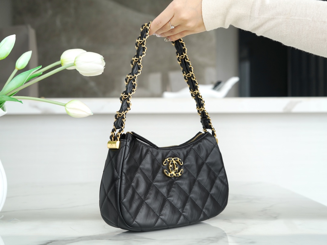 最高級シャネルスーパーコピー シャネルバッグコピー CHANEL チェーンショルダーホーボーバッグ ブラック AS4612 B14306 94305 ラムスキン ゴールド金具 - 画像 (8)