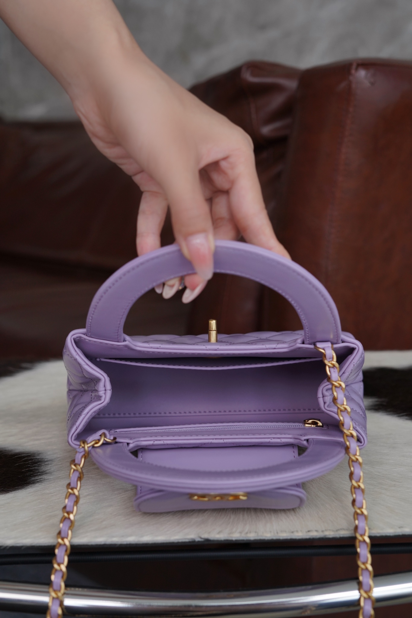 最高級シャネルスーパーコピー シャネルバッグコピー CHANEL ミニ ショッピング バッグ パープル AS4416 B14296 NY564 カーフスキン ゴールド金具 - 画像 (3)