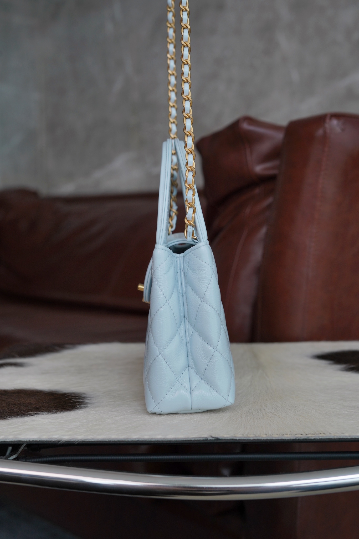 最高級シャネルスーパーコピー シャネルバッグコピー CHANEL ミニ ショッピング バッグ ライトブルー AS4416 B14296 N0195 カーフスキン ゴールド金具 - 画像 (7)