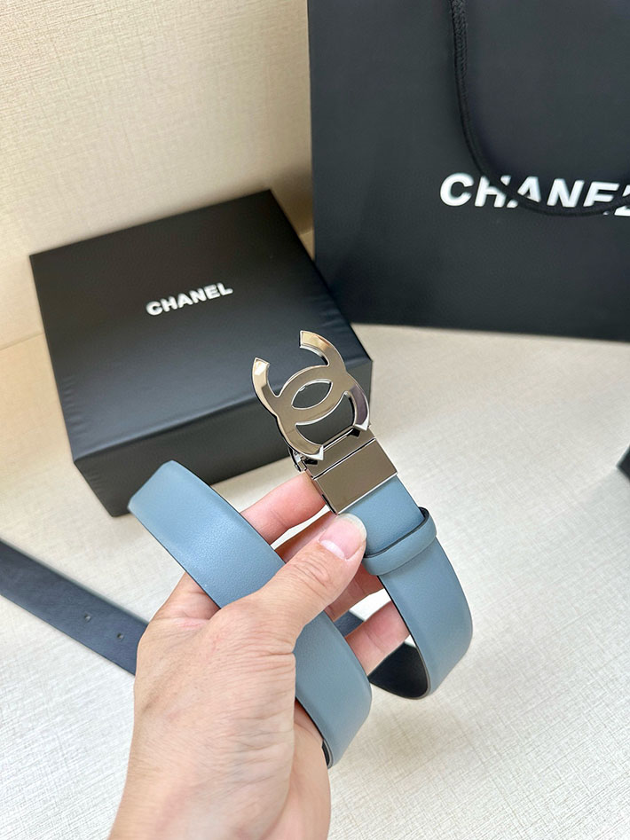 最高級シャネルスーパーコピー シャネルベルトコピー 30MM スカイブルー/ブラック レザー シルバー金具 202408173 - 画像 (8)