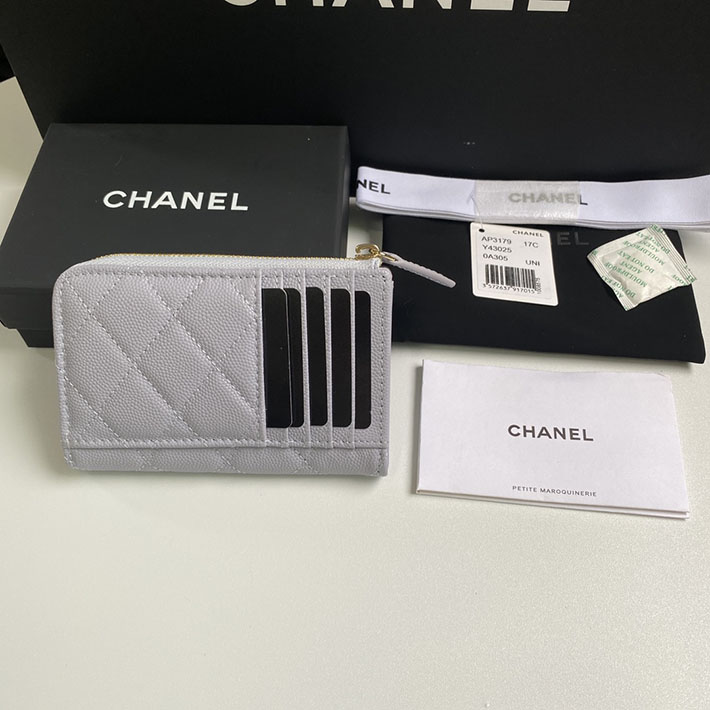 最高級シャネルスーパーコピー シャネルカードケースコピー クラシック ジップ カードケース グレー AP3179 B10583 NR652 キャビアスキン ゴールド金具 - 画像 (9)