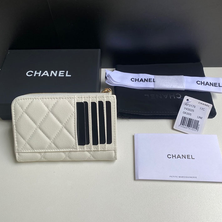 最高級シャネルスーパーコピー シャネルカードケースコピー クラシック ジップ カードケース ホワイト AP3179 B10583 10601 キャビアスキン ゴールド金具 - 画像 (9)