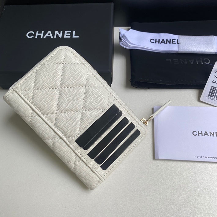 最高級シャネルスーパーコピー シャネルカードケースコピー クラシック ジップ カードケース ホワイト AP3179 B10583 10601 キャビアスキン ゴールド金具 - 画像 (7)