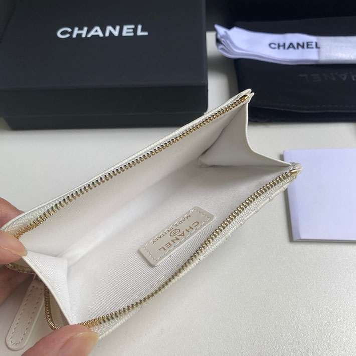 最高級シャネルスーパーコピー シャネルカードケースコピー クラシック ジップ カードケース ホワイト AP3179 B10583 10601 キャビアスキン ゴールド金具 - 画像 (3)
